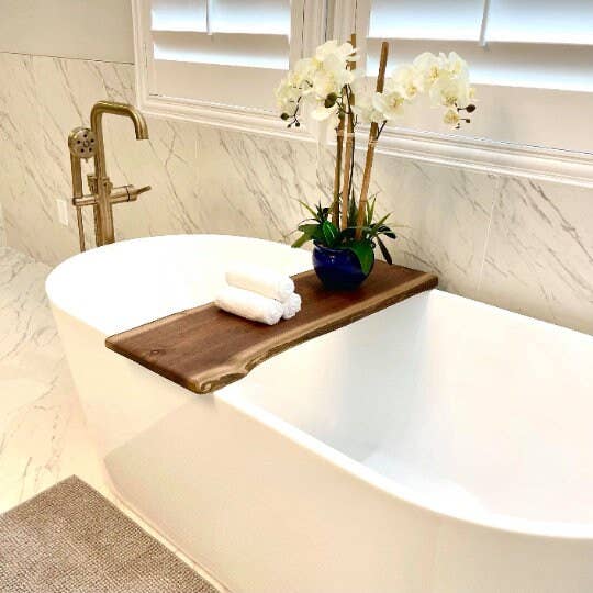 Live Edge Solid Wood Bath Caddy | Bathroom Decor: 41-42" - Ringold Valley Trading Company