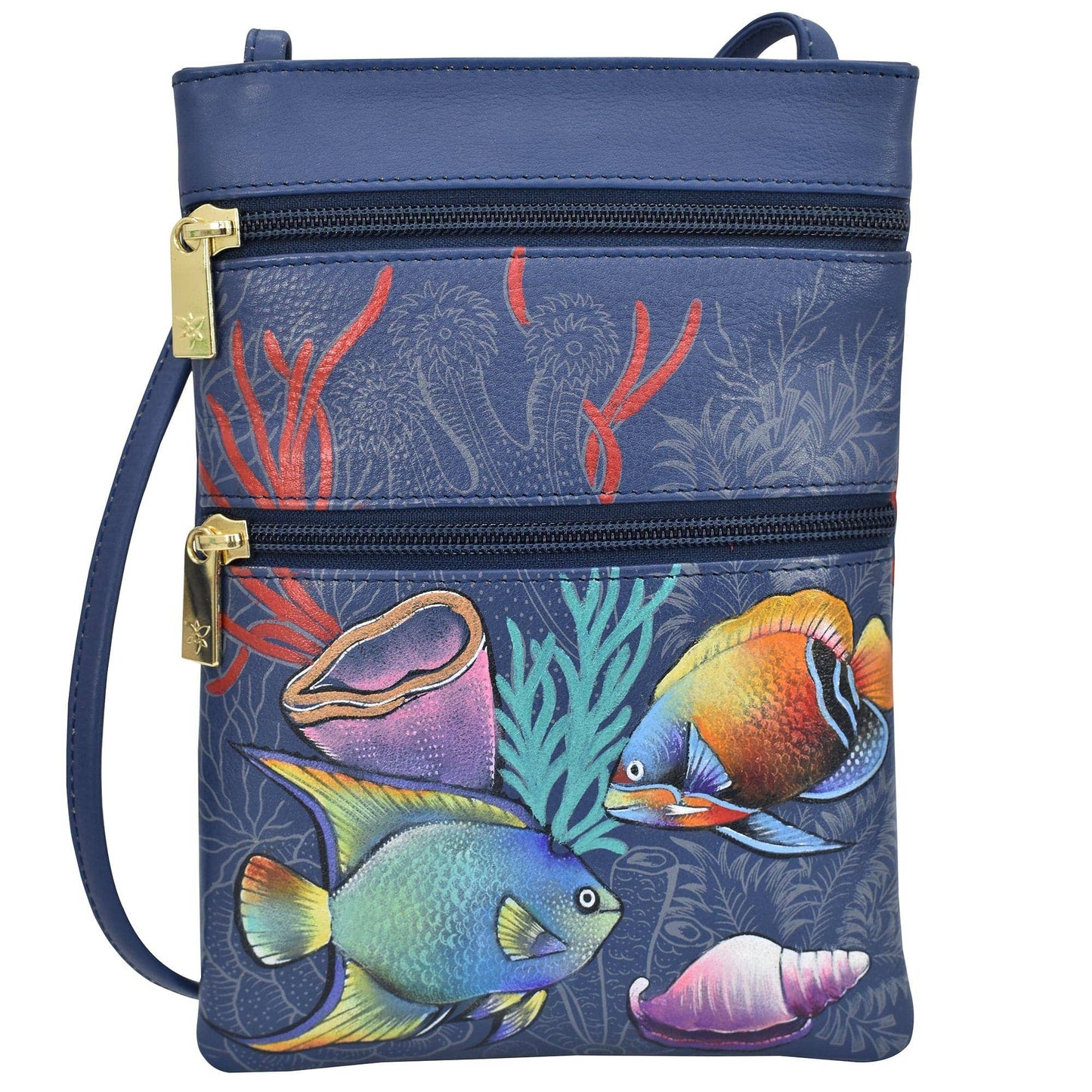 Hand-Painted Leather Mini Double Zip Travel Crossbody - 448 - Ringold Valley Trading Company