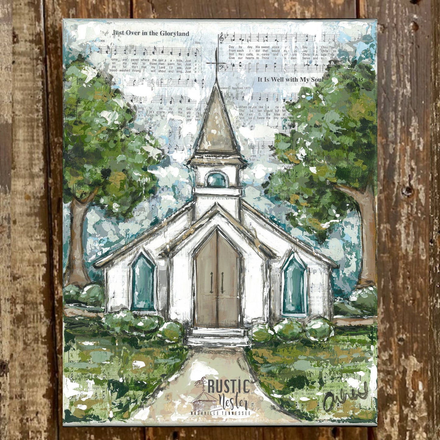 Country church canvas art print, Music lover home decor: 16x20 - Ringold Valley Trading Company