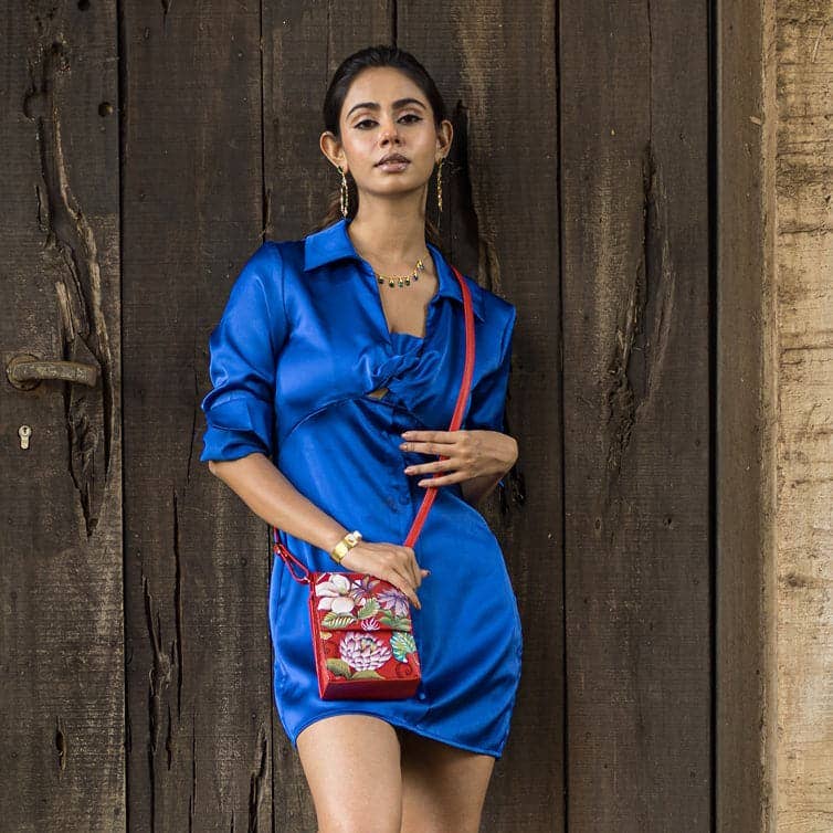 Hand-Painted Leather Triple Compartment Crossbody Organizer - Ringold Valley Trading Company