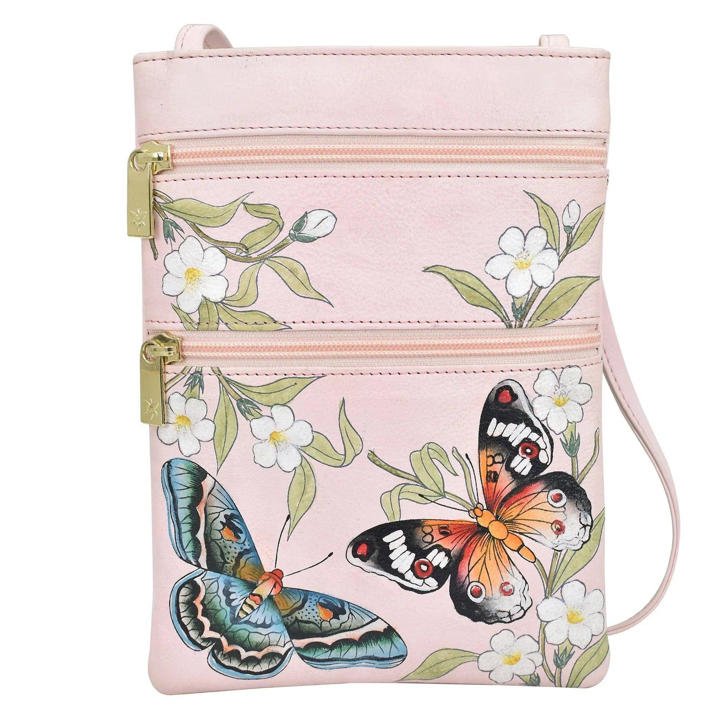 Hand-Painted Leather Mini Double Zip Travel Crossbody - 448 - Ringold Valley Trading Company