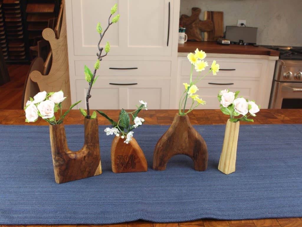 Artisan Wood Vase Set: Teak, Mahogany, Walnut, Pine - Ringold Valley Trading Company