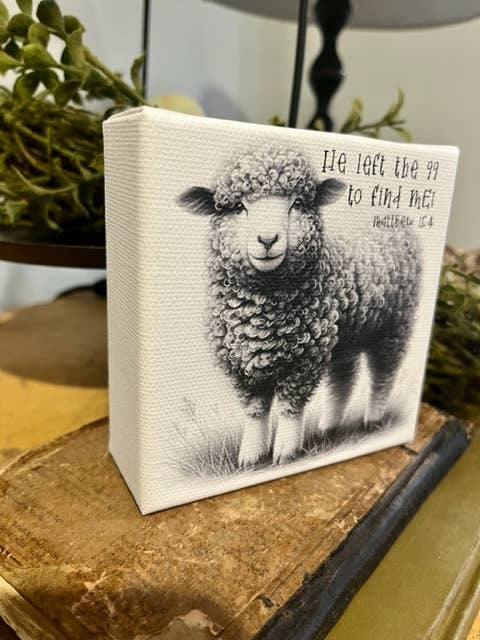 He Left the 99 scripture canvas art block, Christian home: 6x6 - Ringold Valley Trading Company