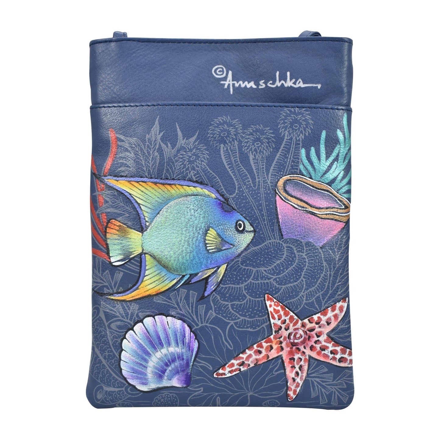 Hand-Painted Leather Mini Double Zip Travel Crossbody - 448 - Ringold Valley Trading Company