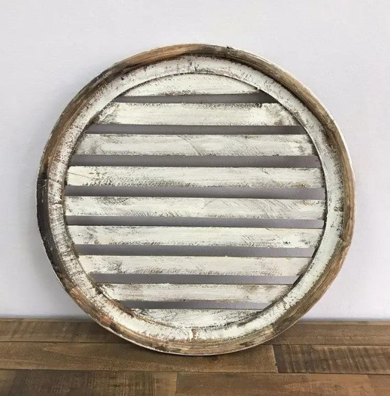 Round Wood Window, White, Handmade - 4.12