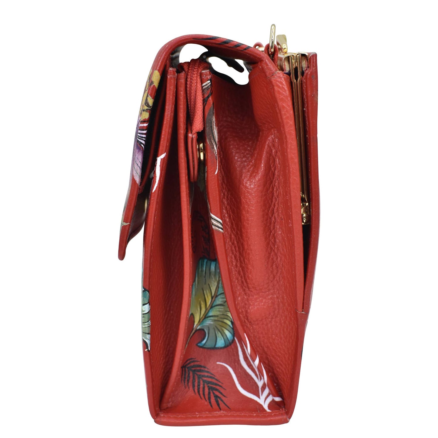 Hand-Painted Leather Triple Compartment Crossbody Organizer - Ringold Valley Trading Company