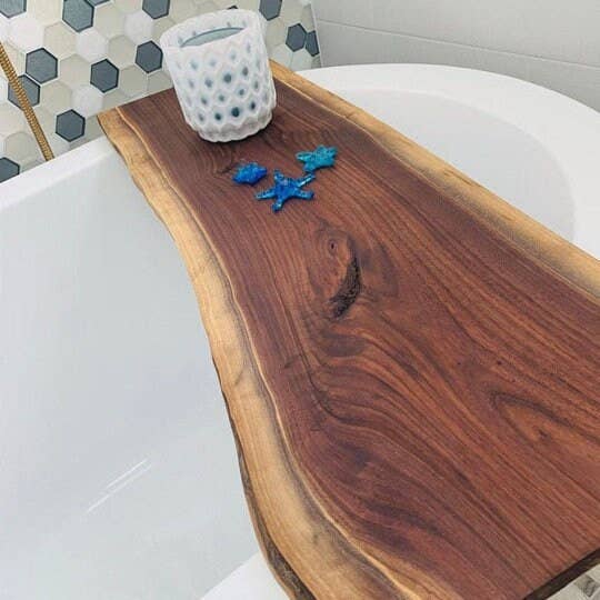 Live Edge Solid Wood Bath Caddy | Bathroom Decor: 45-46" - Ringold Valley Trading Company