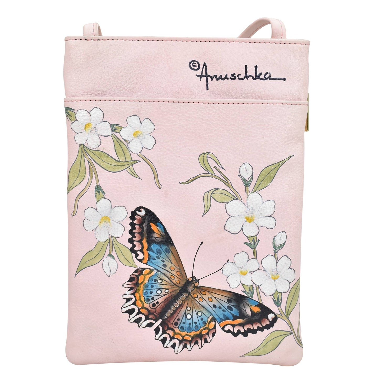 Hand-Painted Leather Mini Double Zip Travel Crossbody - 448 - Ringold Valley Trading Company