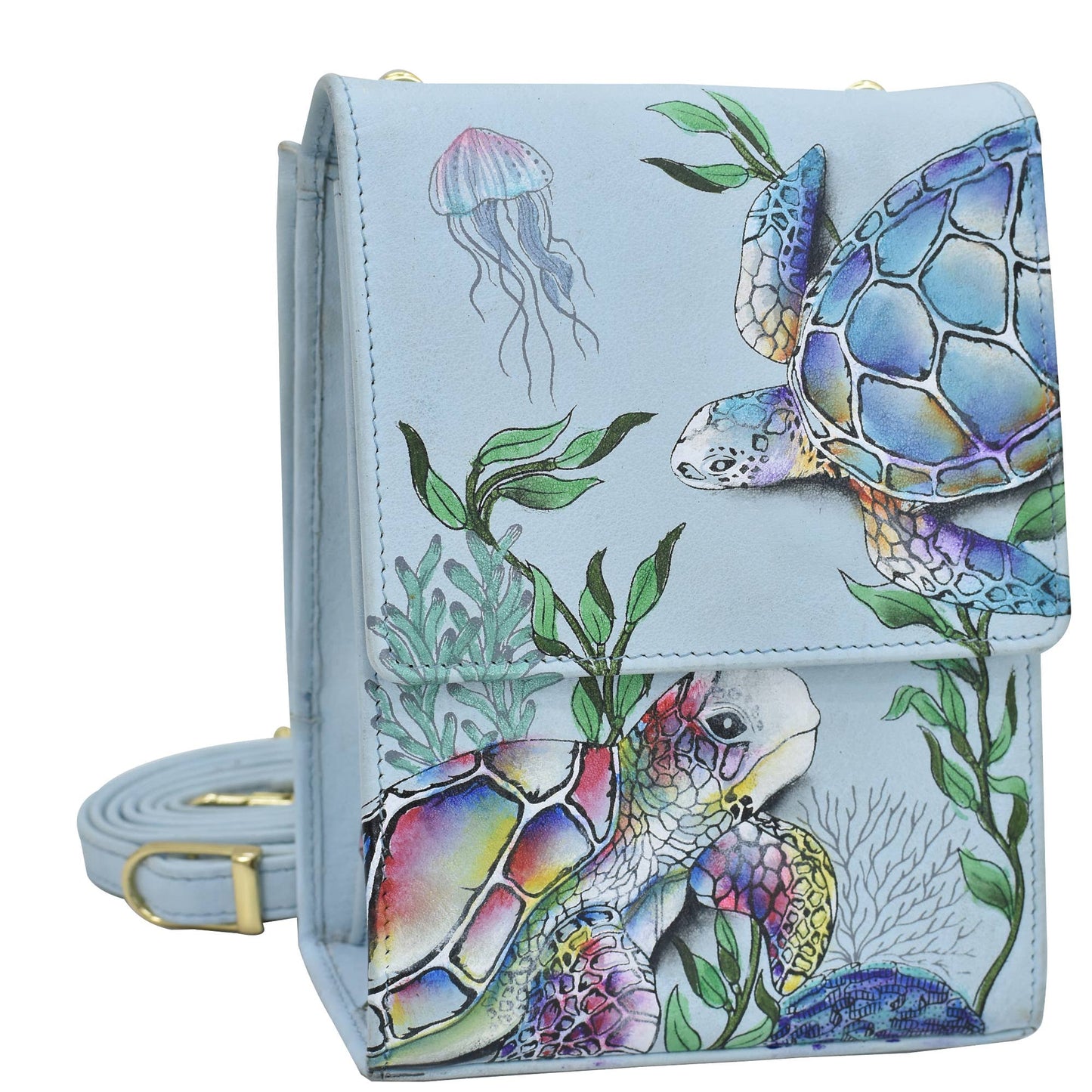 Hand-Painted Leather Triple Compartment Crossbody Organizer - Ringold Valley Trading Company