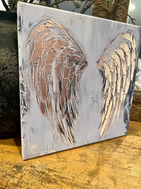 Angel wings canvas art print, Gold home decor, wall art: 14x14 - Ringold Valley Trading Company