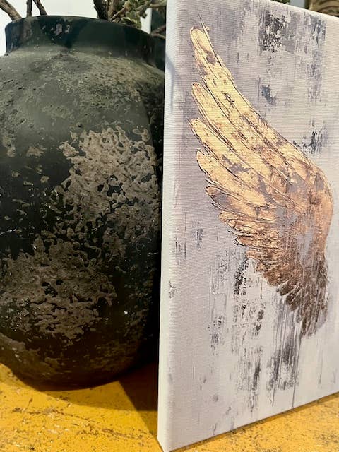 Angel wings canvas art print, religious home decor: 14x14 - Ringold Valley Trading Company