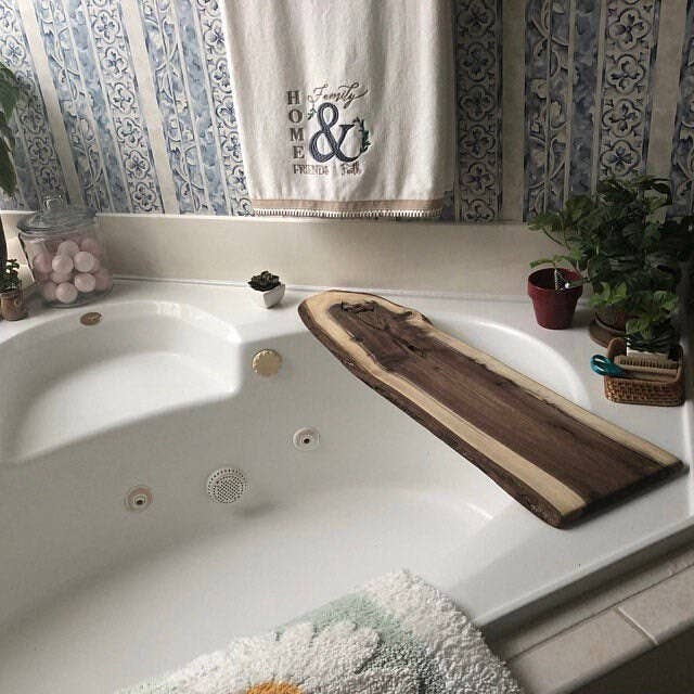 Live Edge Solid Wood Bath Caddy | Bathroom Decor: 45-46" - Ringold Valley Trading Company