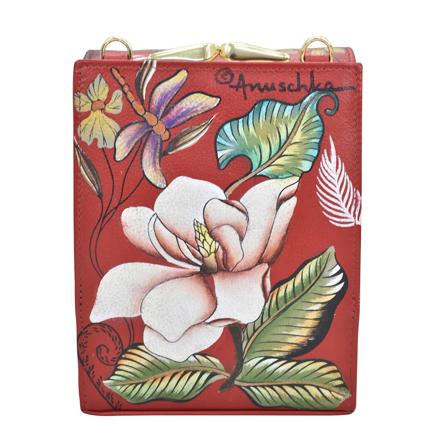 Hand-Painted Leather Triple Compartment Crossbody Organizer - Ringold Valley Trading Company