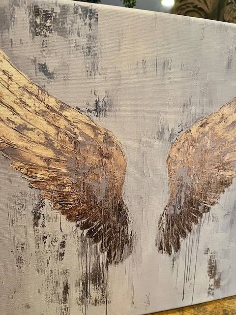 Angel wings canvas art print, religious home decor: 14x14 - Ringold Valley Trading Company