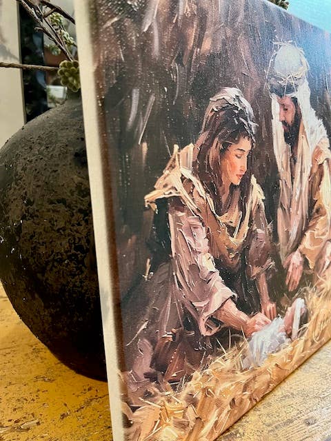 Nativity canvas art print, Christian home decor, Seasonal: 14x14 - Ringold Valley Trading Company