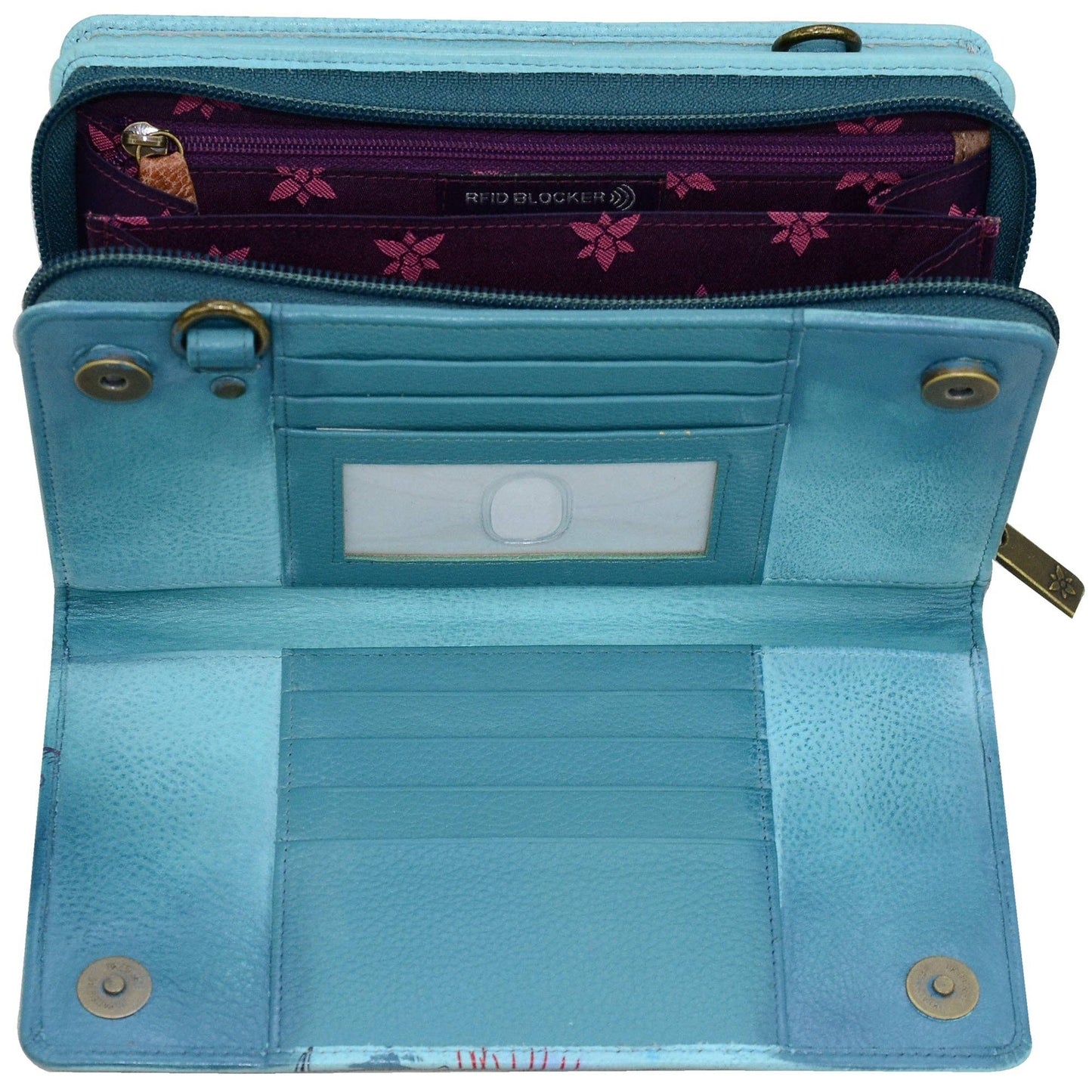 Hand-Painted Leather Organizer Wallet Crossbody - 1149 - Ringold Valley Trading Company