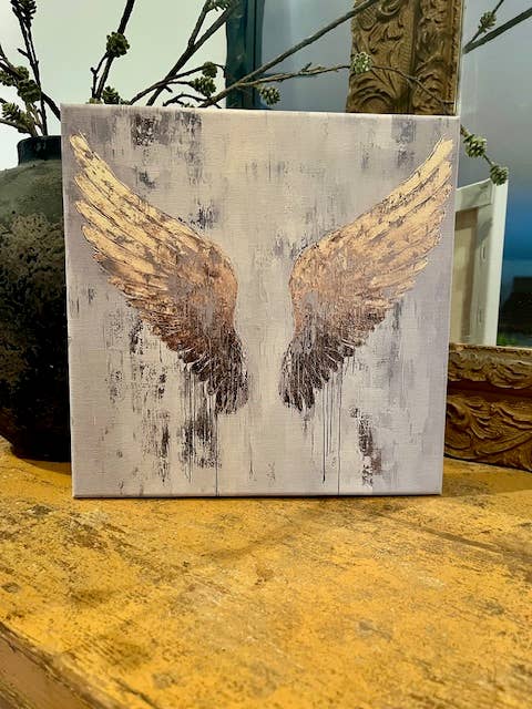 Angel wings canvas art print, religious home decor: 14x14 - Ringold Valley Trading Company