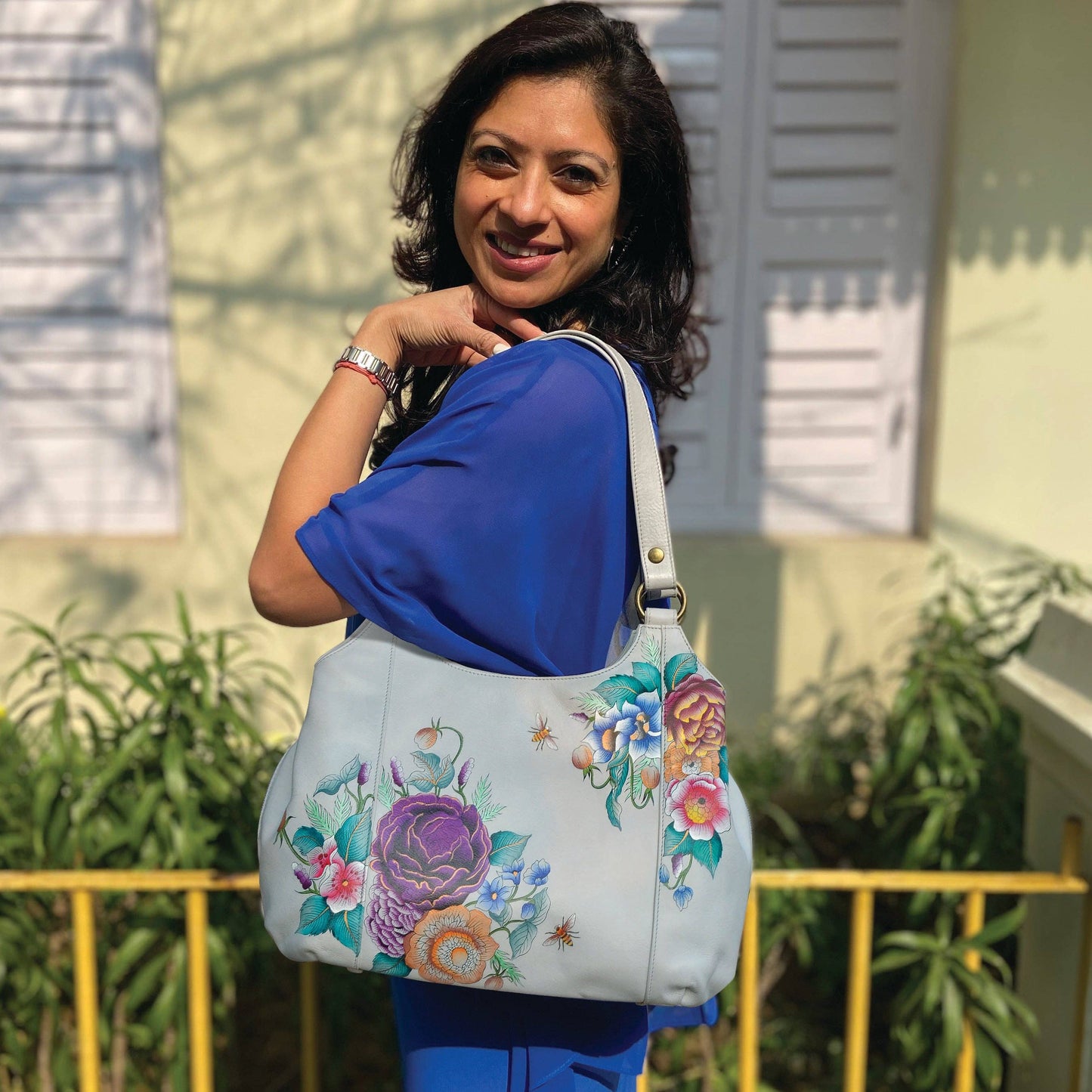 Hand-Painted Leather Triple Compartment Large Satchel - 652 - Ringold Valley Trading Company