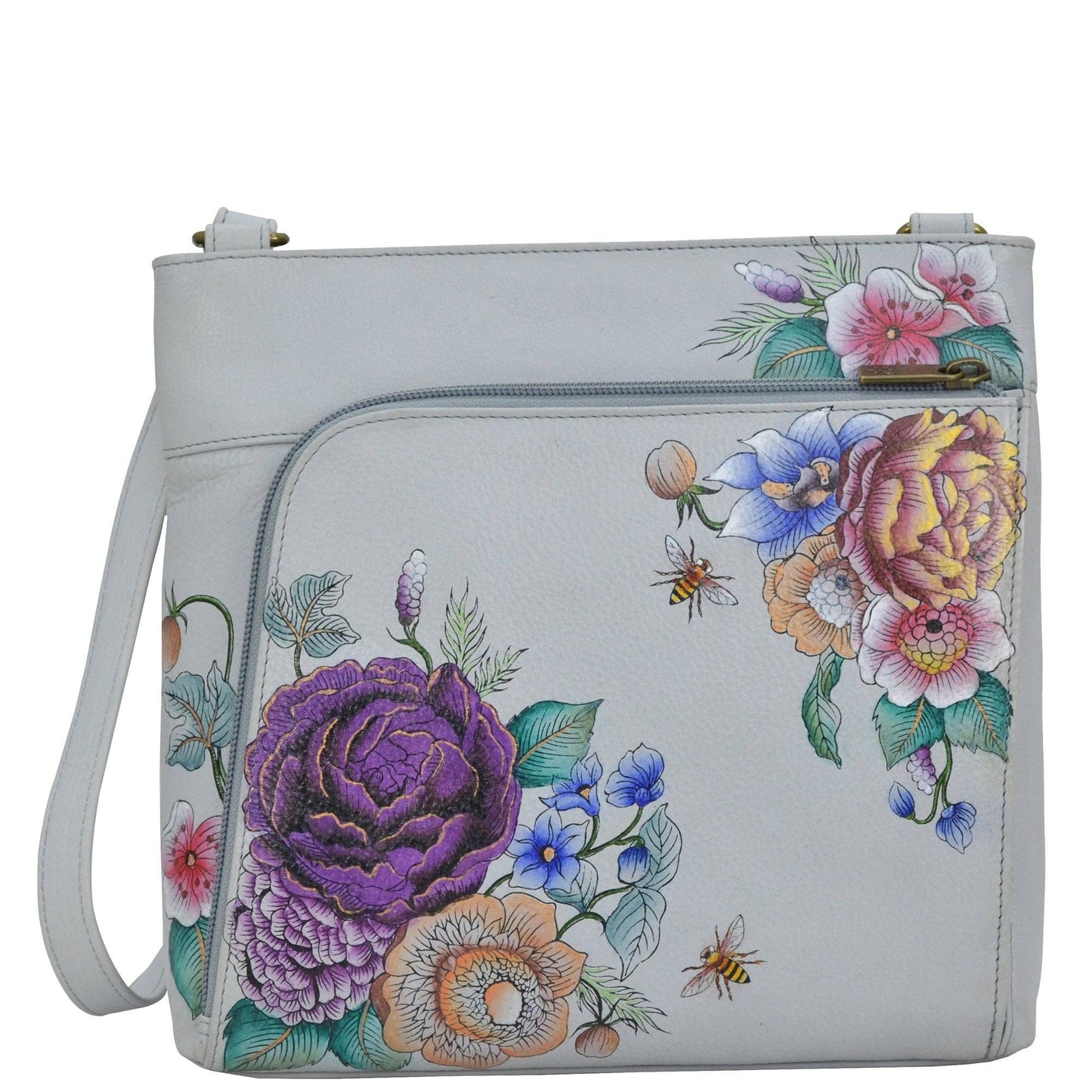 Hand-Painted Leather Crossbody With Front Zip Organizer - 651 - Ringold Valley Trading Company