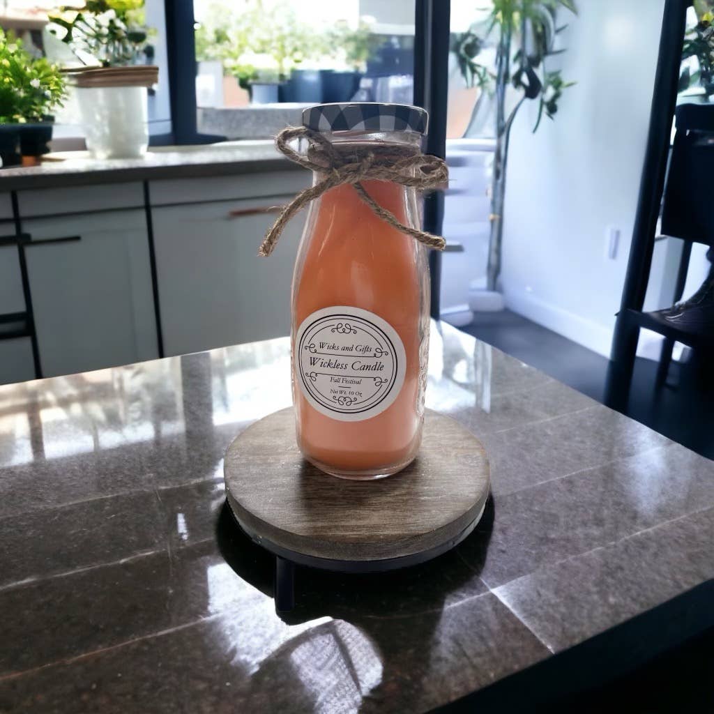Autumn Apple Pie Wickless Candle - 10oz Milk Bottle - Ringold Valley Trading Company