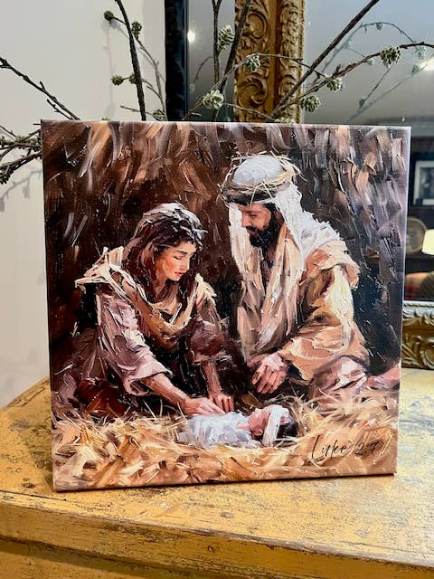 Nativity canvas art print, Christian home decor, Seasonal: 14x14 - Ringold Valley Trading Company