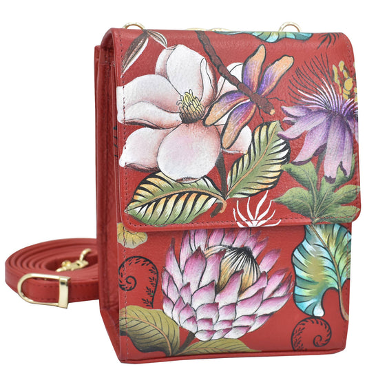 Hand-Painted Leather Triple Compartment Crossbody Organizer - Ringold Valley Trading Company