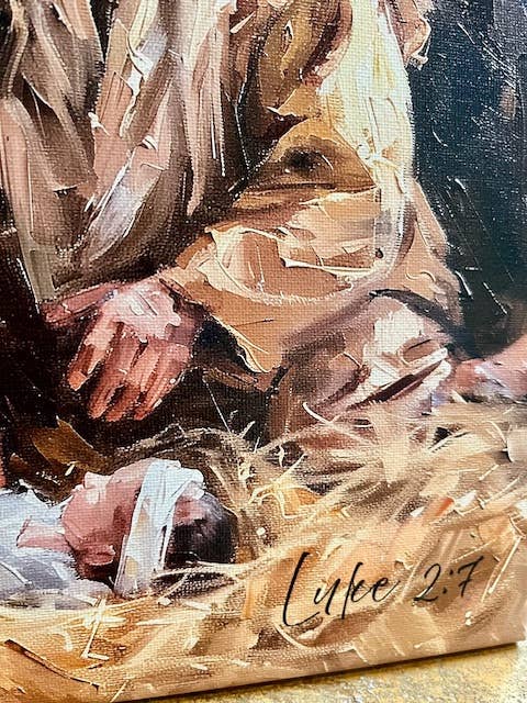Nativity canvas art print, Christian home decor, Seasonal: 14x14 - Ringold Valley Trading Company
