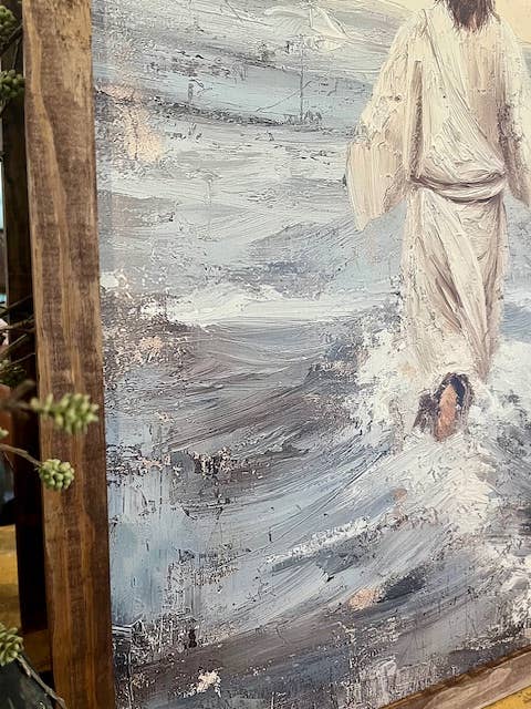 Framed large art of Jesus walking on Water, Inspirational - Ringold Valley Trading Company