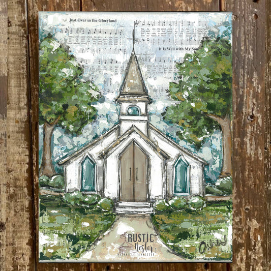 Country church canvas art print, Music lover home decor: 16x20 - Ringold Valley Trading Company