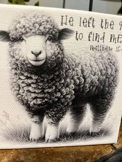 He Left the 99 scripture canvas art block, Christian home: 6x6 - Ringold Valley Trading Company