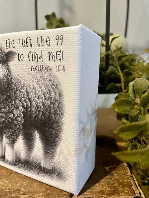 He Left the 99 scripture canvas art block, Christian home: 6x6 - Ringold Valley Trading Company