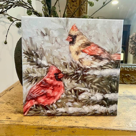 Red Bird Winter canvas art print, seasonal home decor, : 14x14 - Ringold Valley Trading Company