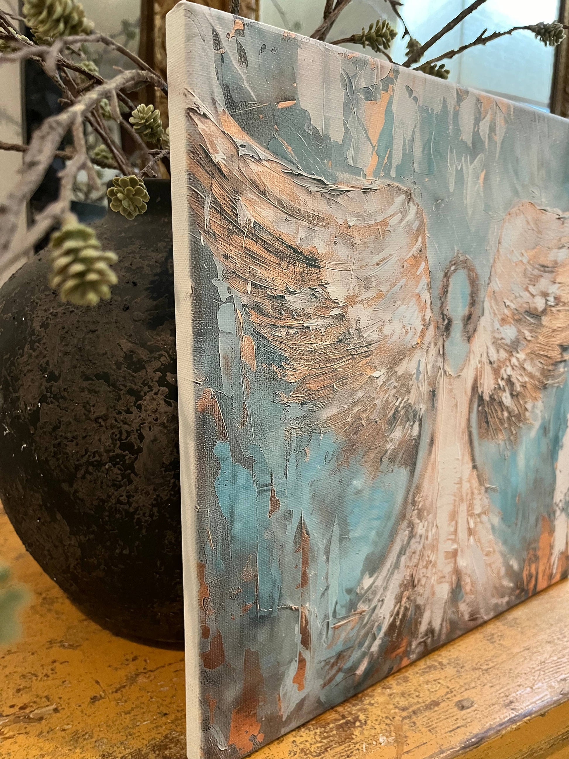 Angel canvas art print, Christian home wall decor, Spiritual: 14x14 - Ringold Valley Trading Company
