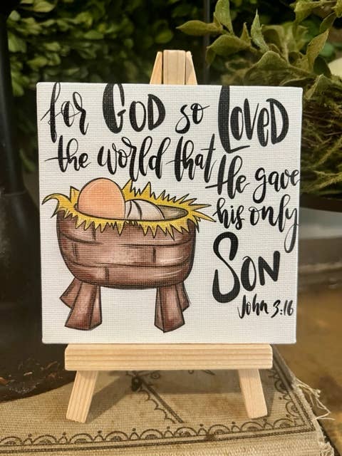 Christmas tabletop decor, Seasonal home, John 3:16 art - Ringold Valley Trading Company