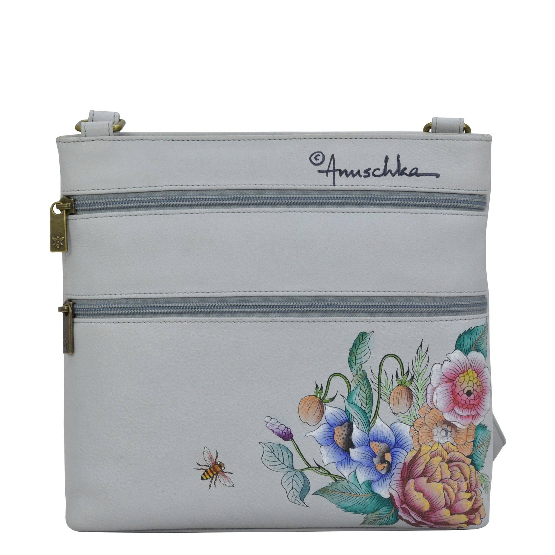 Hand-Painted Leather Crossbody With Front Zip Organizer - 651 - Ringold Valley Trading Company