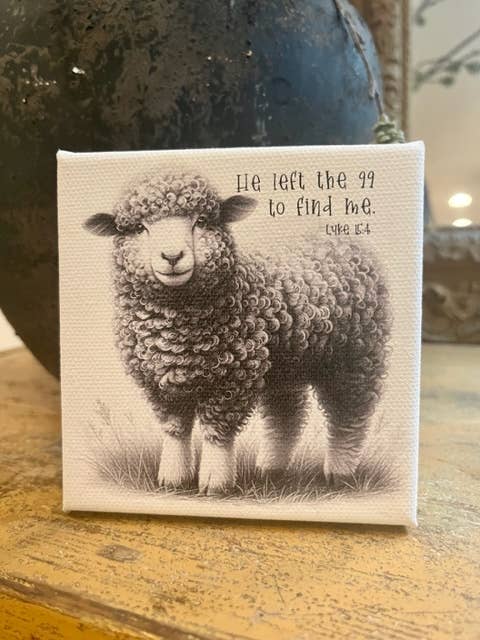 He Left the 99 scripture canvas art block, Christian home: 6x6 - Ringold Valley Trading Company
