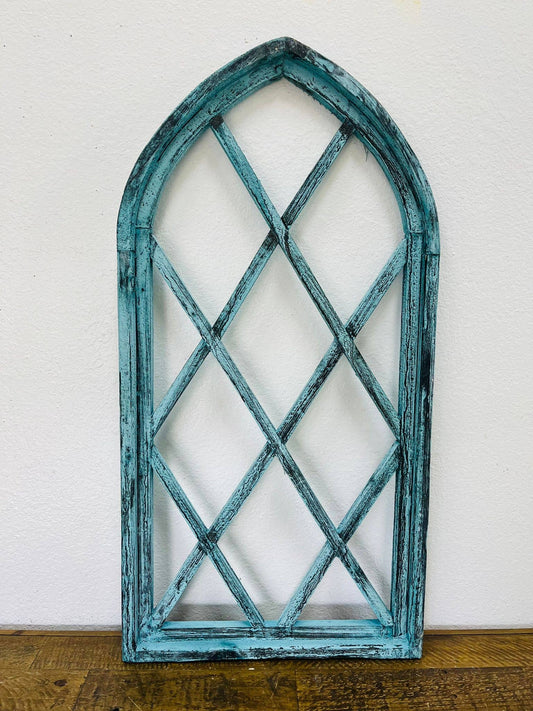 34" Cathedral Wood Arch, Blue, Handmade - G-2 - Ringold Valley Trading Company
