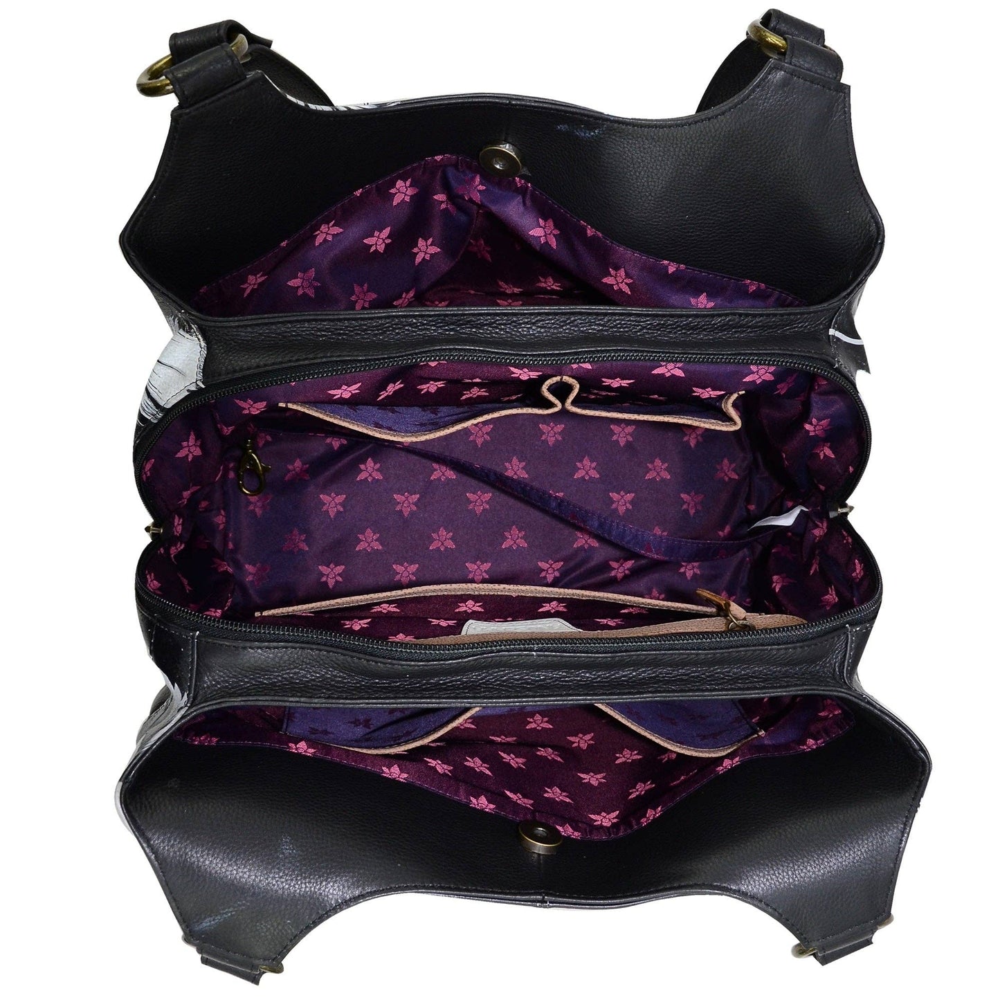 Hand-Painted Leather Triple Compartment Large Satchel - 652 - Ringold Valley Trading Company