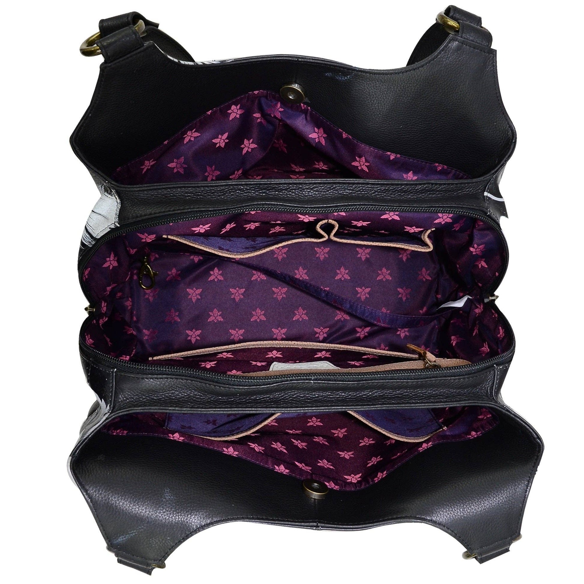 Hand-Painted Leather Triple Compartment Large Satchel - 652 - Ringold Valley Trading Company