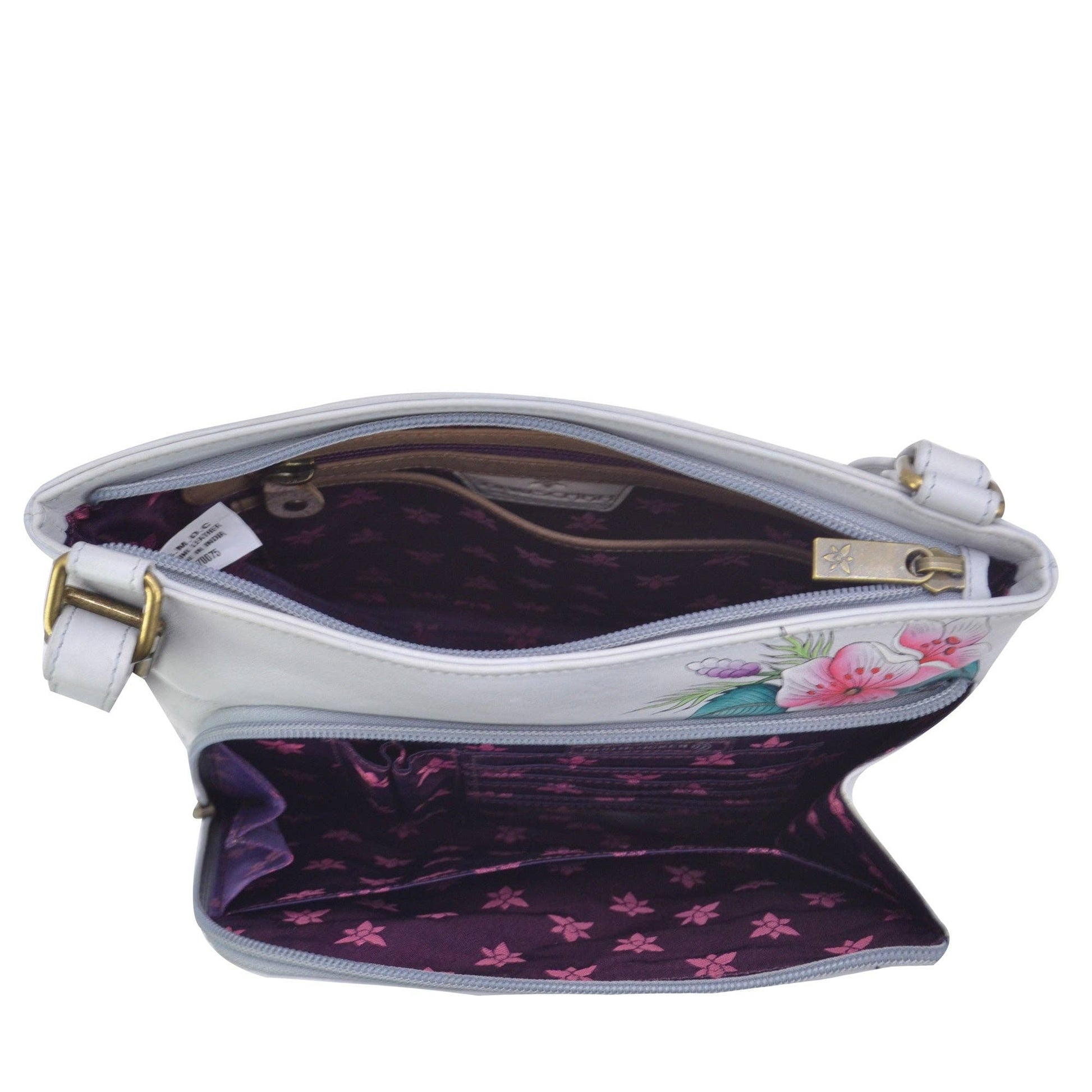 Hand-Painted Leather Crossbody With Front Zip Organizer - 651 - Ringold Valley Trading Company