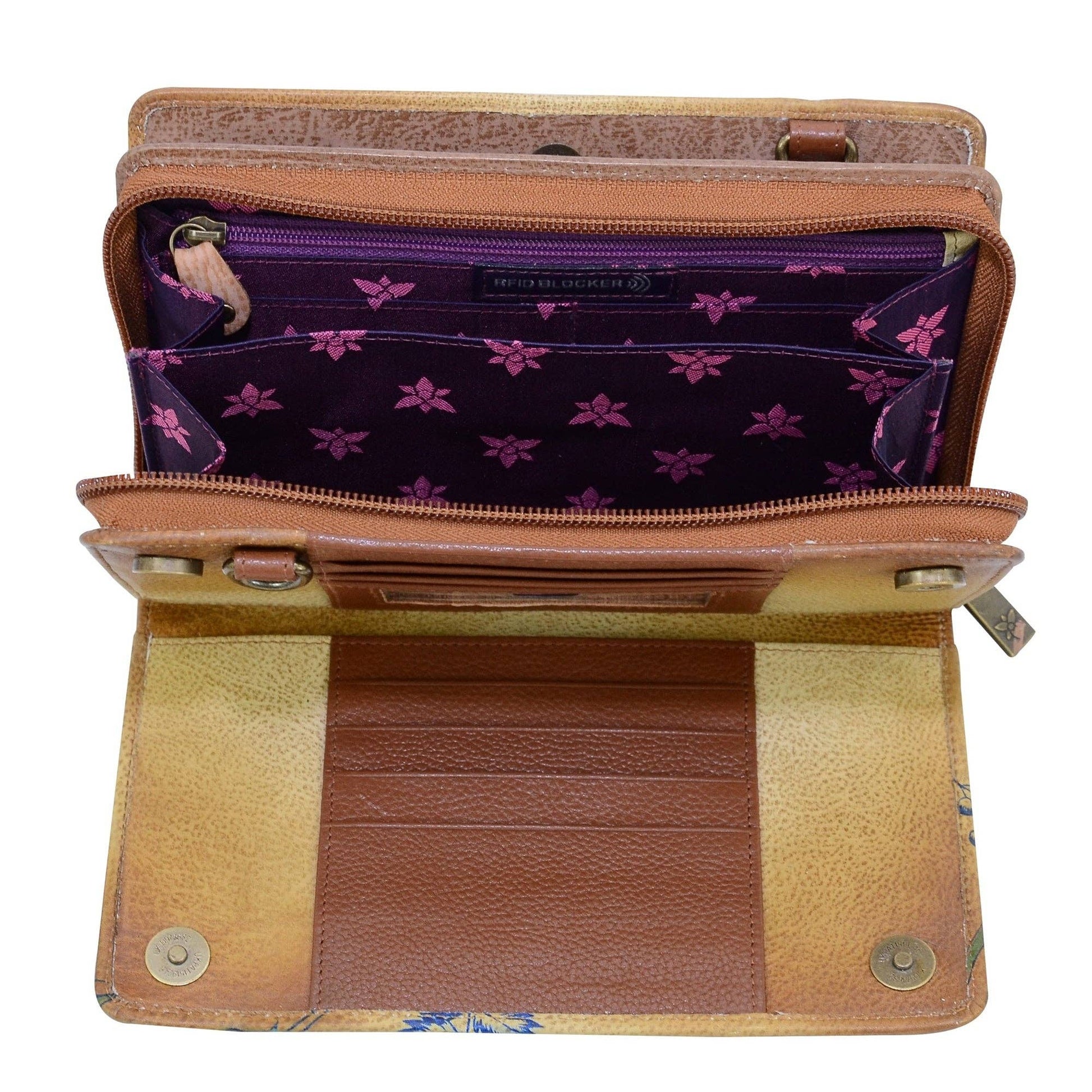 Hand-Painted Leather Organizer Wallet Crossbody - 1149 - Ringold Valley Trading Company