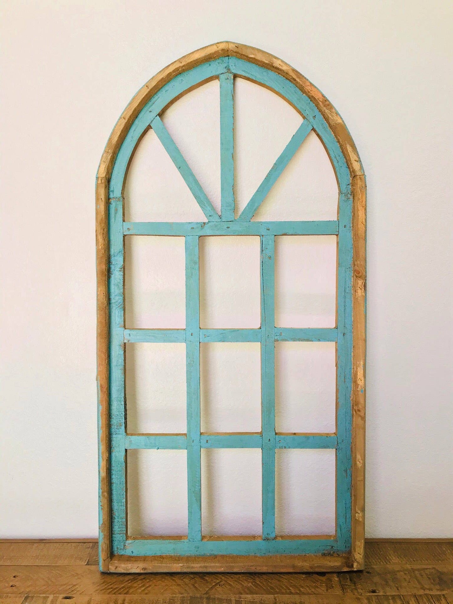 Benevento Wood Window, Turquoise 39" H x 19.5" L - Ringold Valley Trading Company
