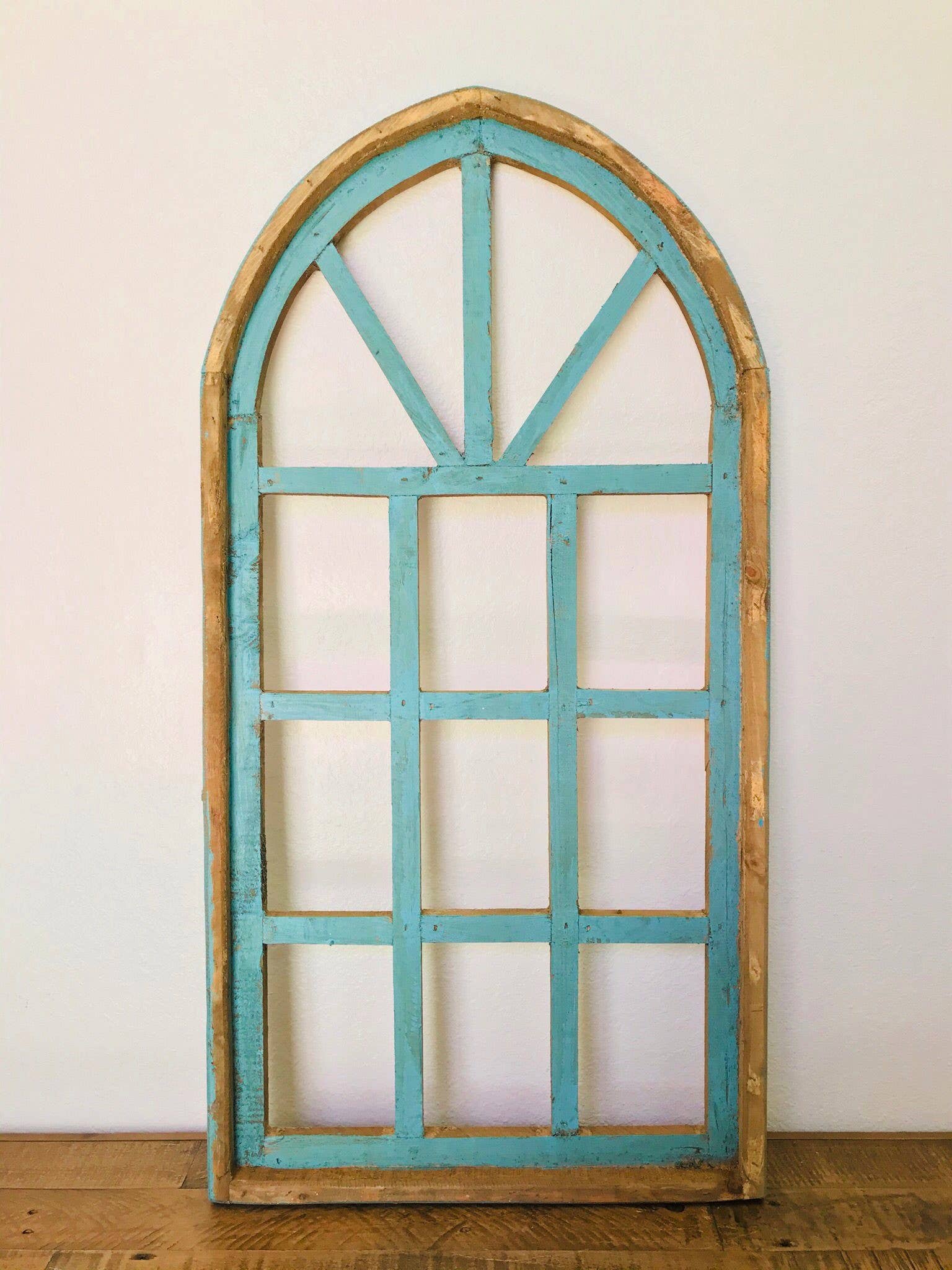 Benevento Wood Window, Turquoise 39" H x 19.5" L - Ringold Valley Trading Company