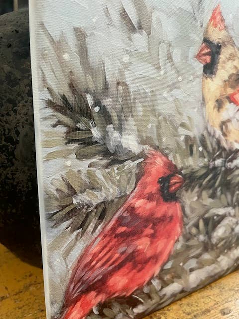 Red Bird Winter canvas art print, seasonal home decor, : 14x14 - Ringold Valley Trading Company