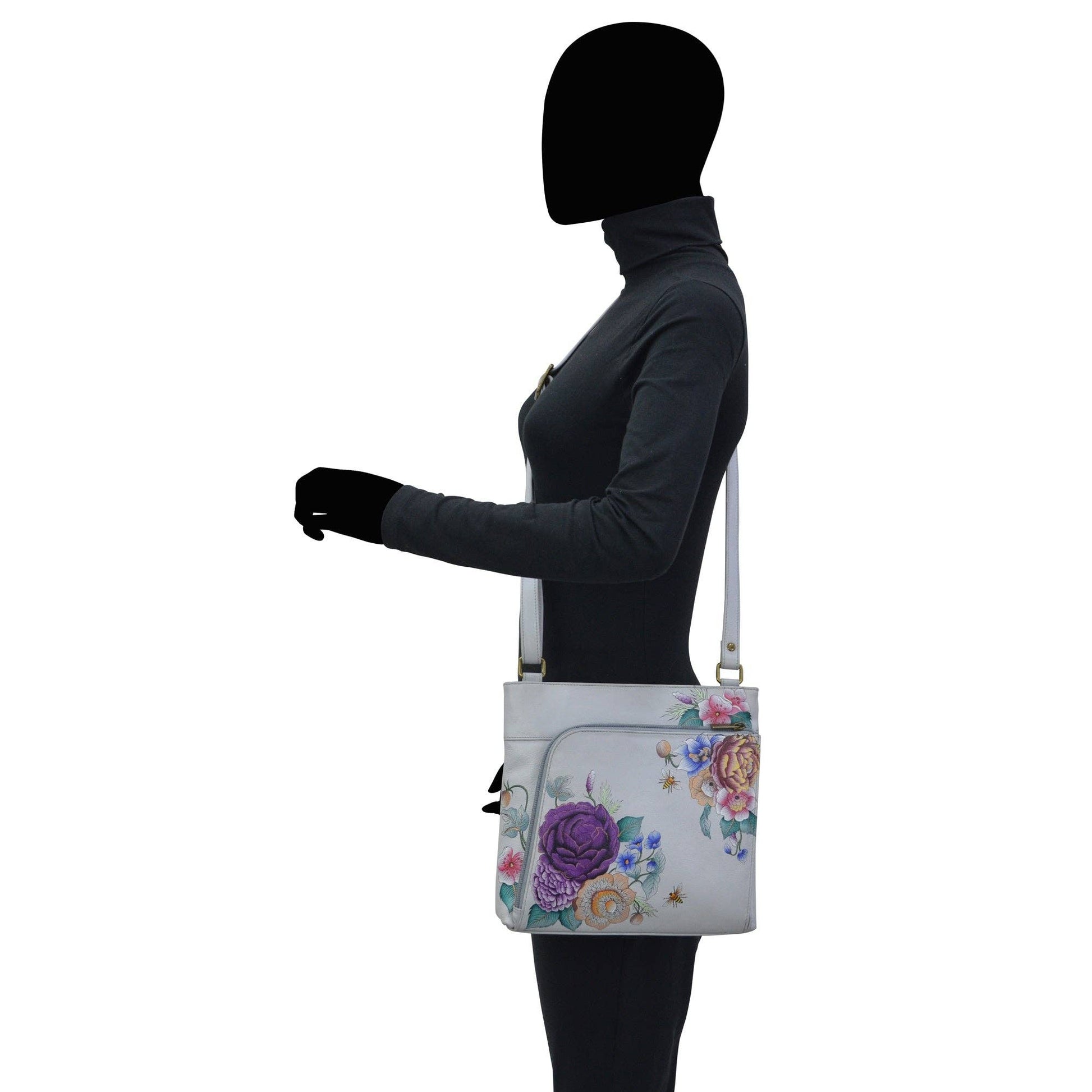 Hand-Painted Leather Crossbody With Front Zip Organizer - 651 - Ringold Valley Trading Company