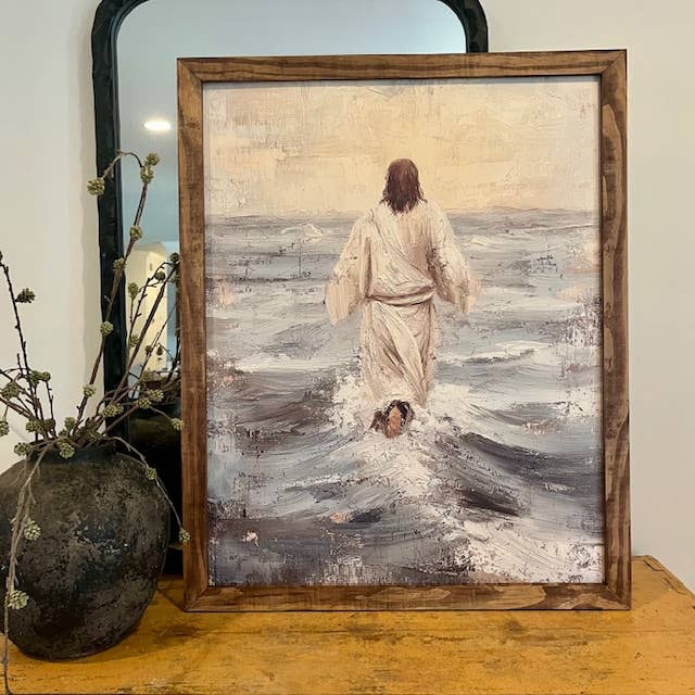 Framed large art of Jesus walking on Water, Inspirational - Ringold Valley Trading Company