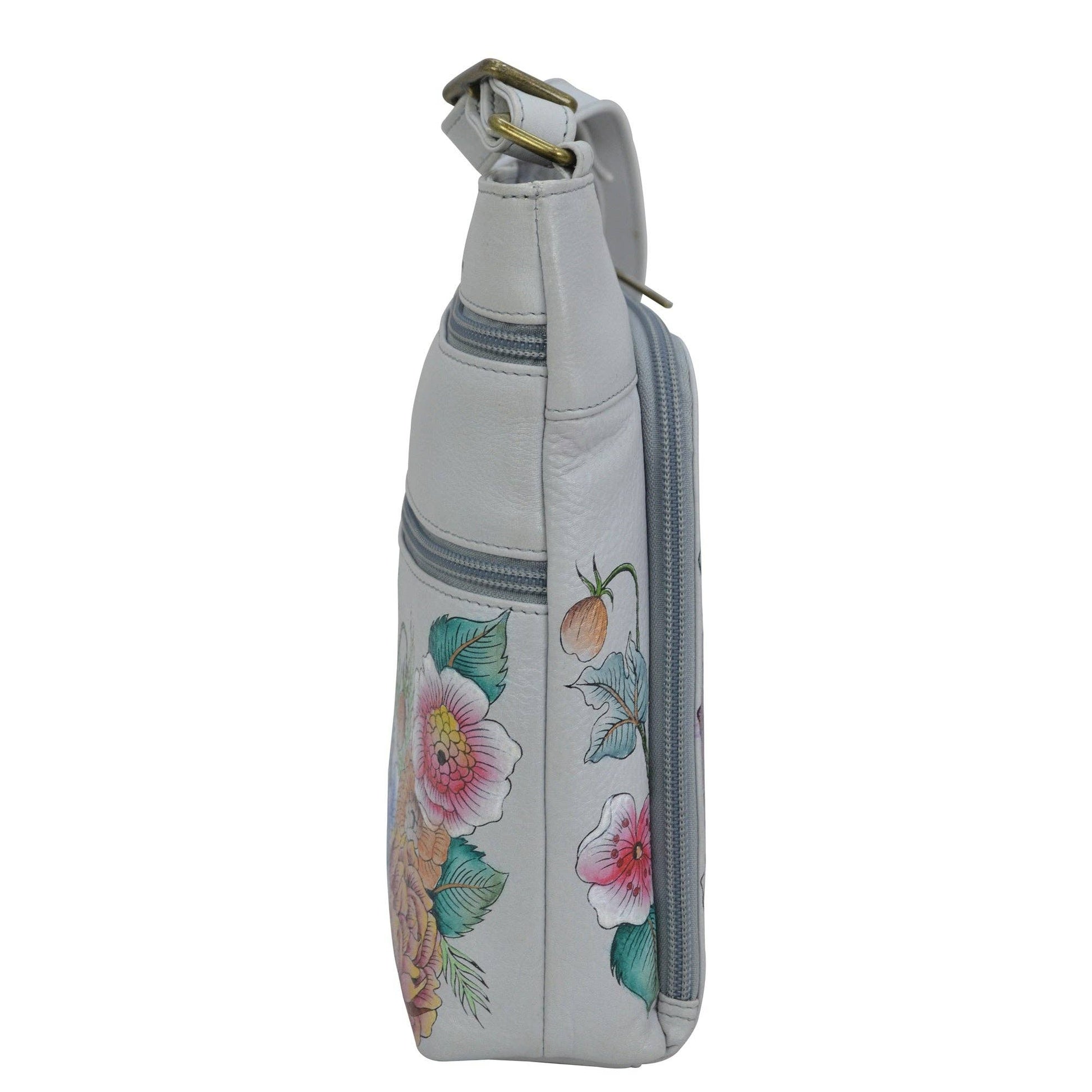 Hand-Painted Leather Crossbody With Front Zip Organizer - 651 - Ringold Valley Trading Company