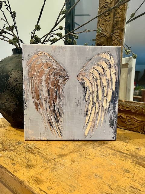 Angel wings canvas art print, Gold home decor, wall art: 14x14 - Ringold Valley Trading Company